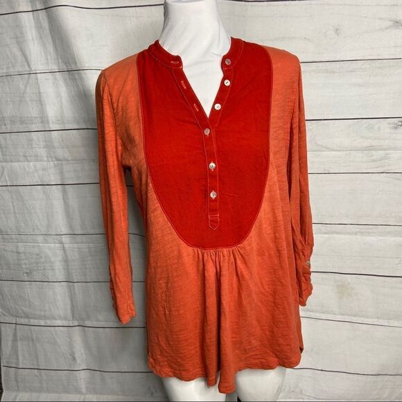 Anthro Meadow Rue Amira Henley orange Medium - Picture 2 of 11